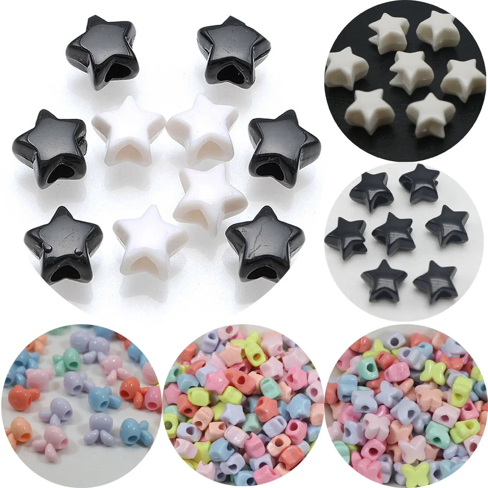 200 Mixed Pastel Color Acrylic Various Shape Pony Beads for Kids Kandi Craft