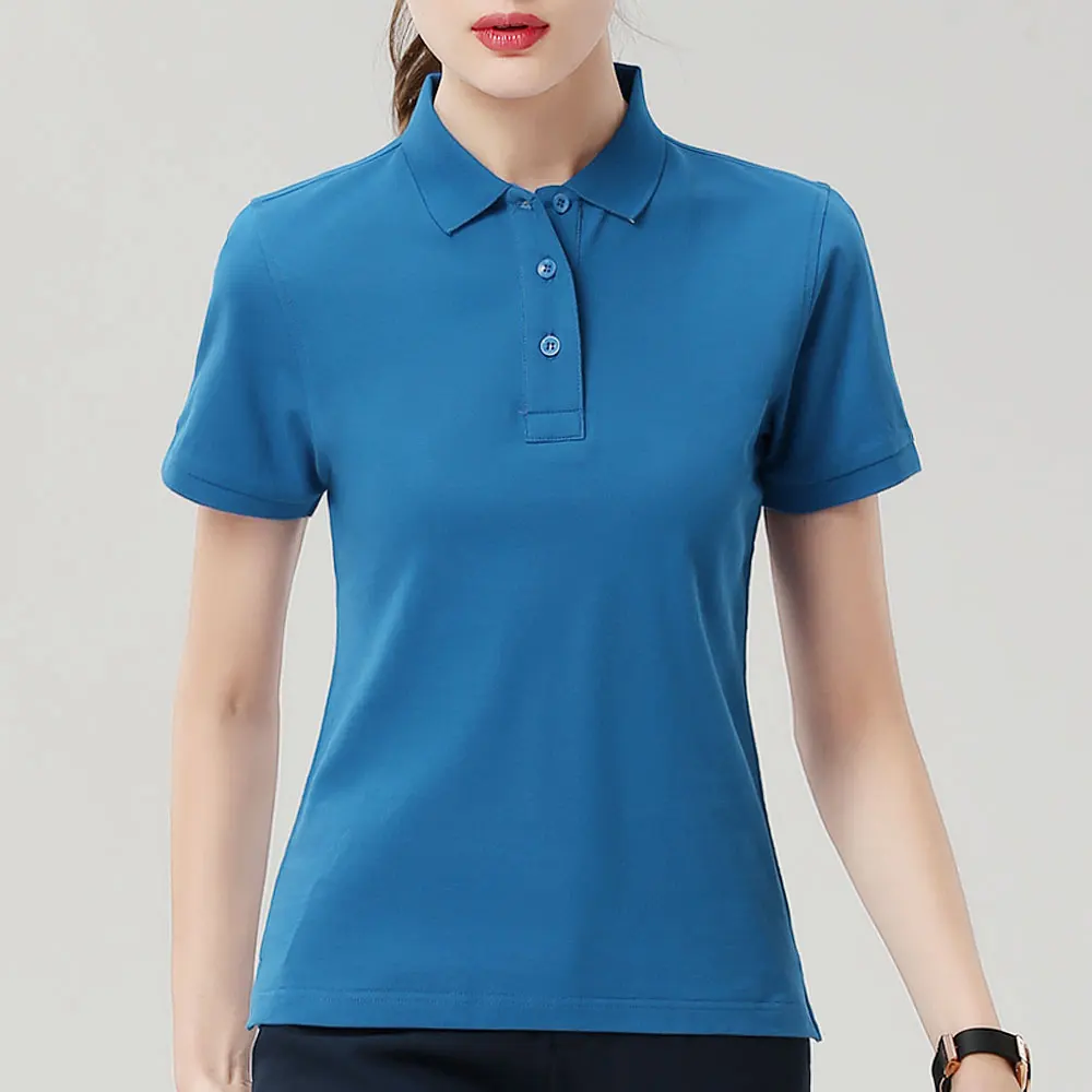 2022 Vrouwen Korte Mouw Polo 'S Shirts Effen Kleur Vrouw Casual Revers Tee Katoen Slanke Tops Kwaliteit Tees Groothandel Prijs