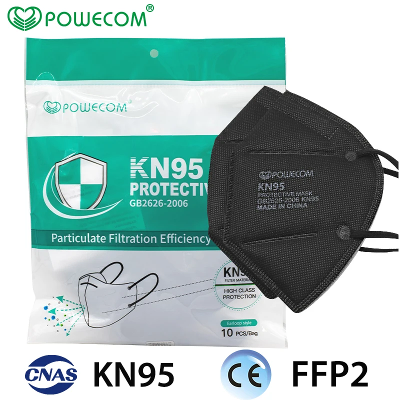 POWECOM Black KN95 Masks Reusable KN95 Face Masks Protective Mouth Mask 5Layer Filter Dust mascarillas tapaboca Adult Black Mask