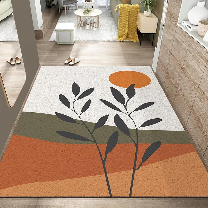 Nordic Green Plants Door Mat carpet PVC Anti-slip Mat Living Room Morandi Entrance Door Mat Hallway Can Be Cut Custom Mat Carpet