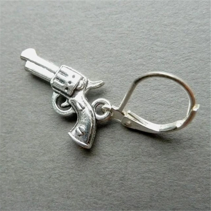 1 Pairs of Men Earring Revolver Earring Revolver Weapon Earring Dangle Earring Lever Back Earrings, Gun Earrings