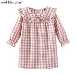 Mudkingdom Ruffle Collar Girls Nightgowns Plaid Long Sleeve Toddler Pajamas Dress Peter Pan Cute Sleep Shirts Girl Homewear