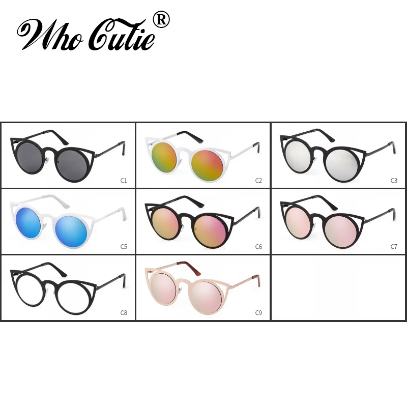 WHO CUTIE 2024 occhiali da sole rotondi Cat Eye donna Designer di marca Retro Vintage Pink Mirror CATEYE occhiali da sole occhiali da sole femminili