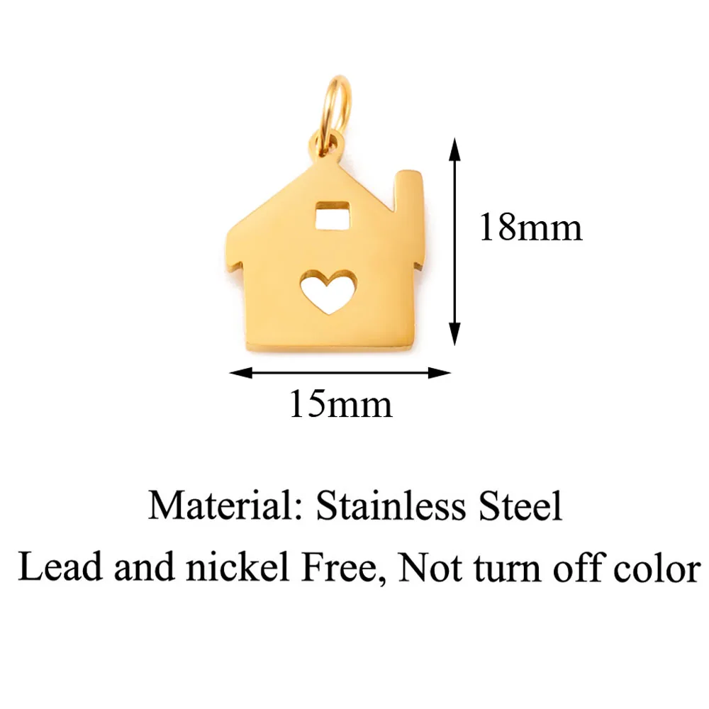 10Pcs/Lot Cabin House Building Charms Stainless Steel Pendants Crafts Making Findings Handmade DIY Jewelry Room Charms