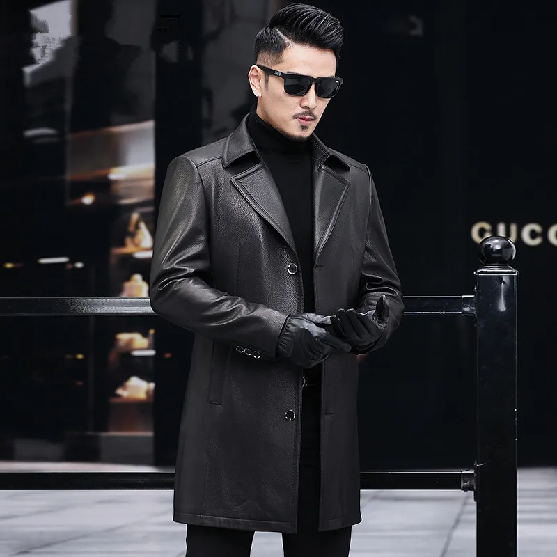 

Haining leather leather men's sheep leather jacket mid-length suit lapel windbreaker autumn and winter thin middle-aged jacket