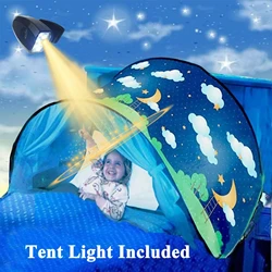 Tenda de colchão pop up dobrável para crianças, tenda para dormir noturno, Play House, cama de sonho, barracas de mosquito com bolso, luz, verão