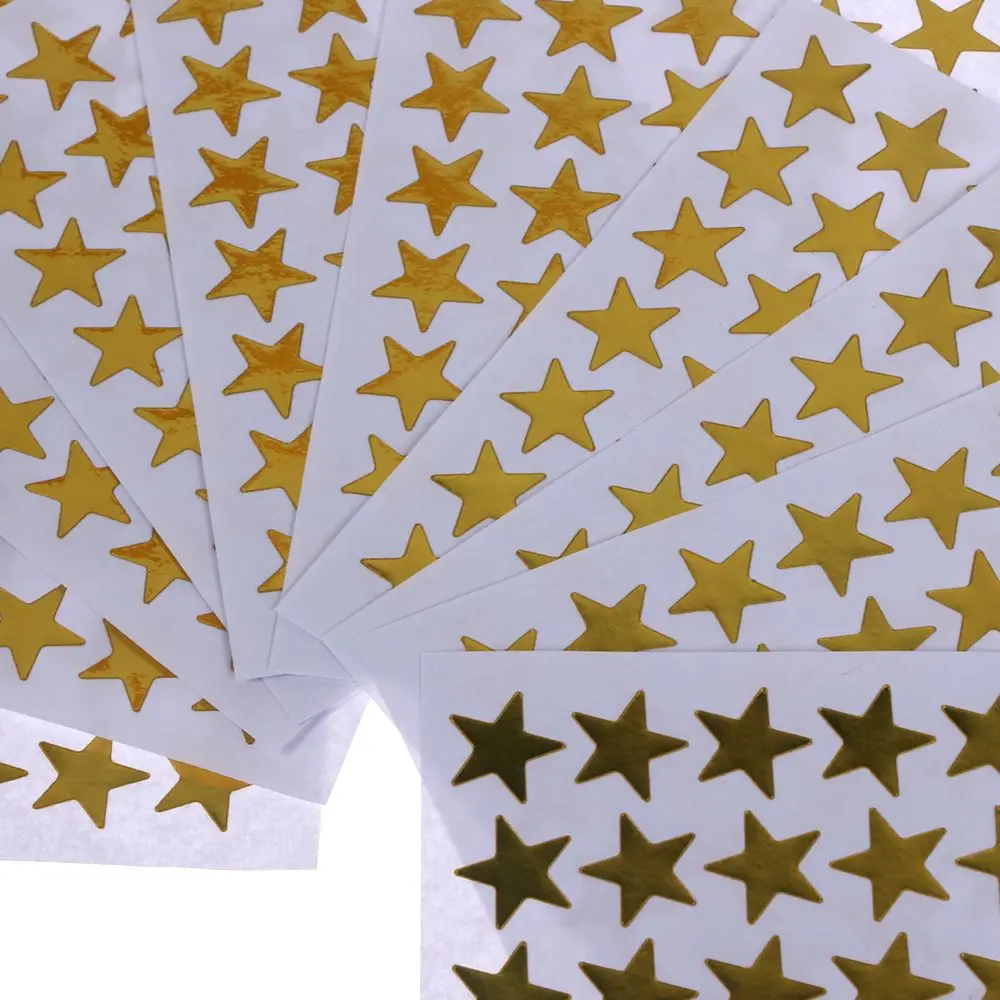 350PCS/bag Child Gilding Reward Flash Sticker Teacher Praise Label Award Five-pointed Star Gold Sticker Self-adhesive Sticker