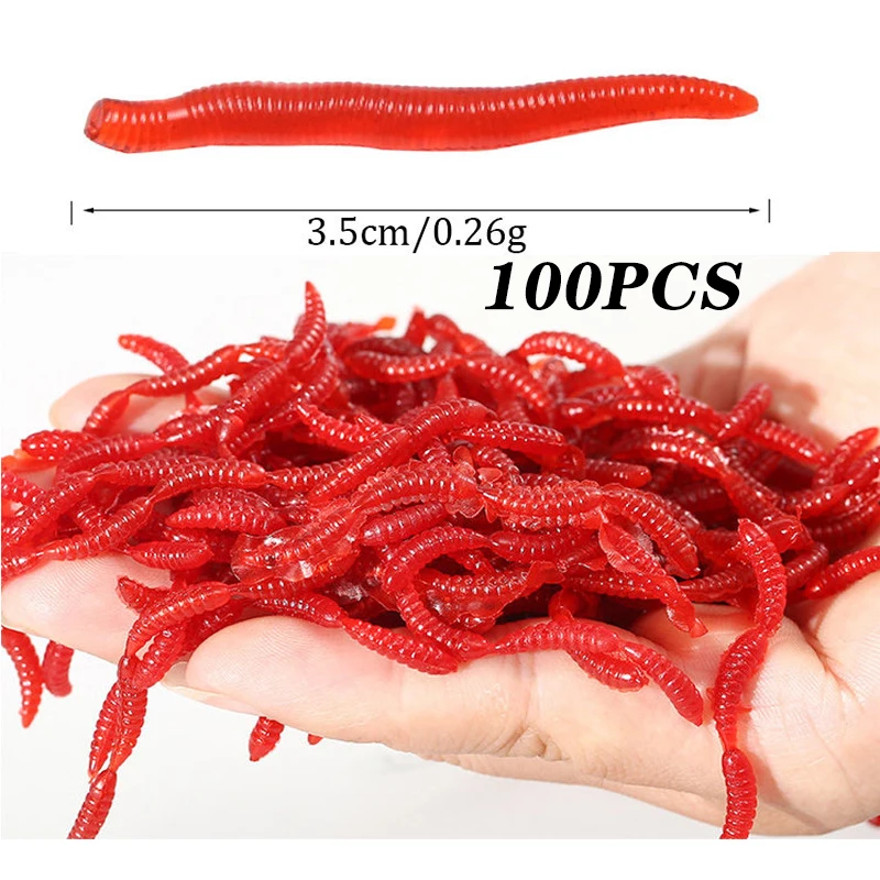 20/50/100pcs Lifelike Red Worm Soft Lure 35mm Earthworm Fishing Silicone Artificial Bait Fishy Smell Shrimp Additive Bass Carp