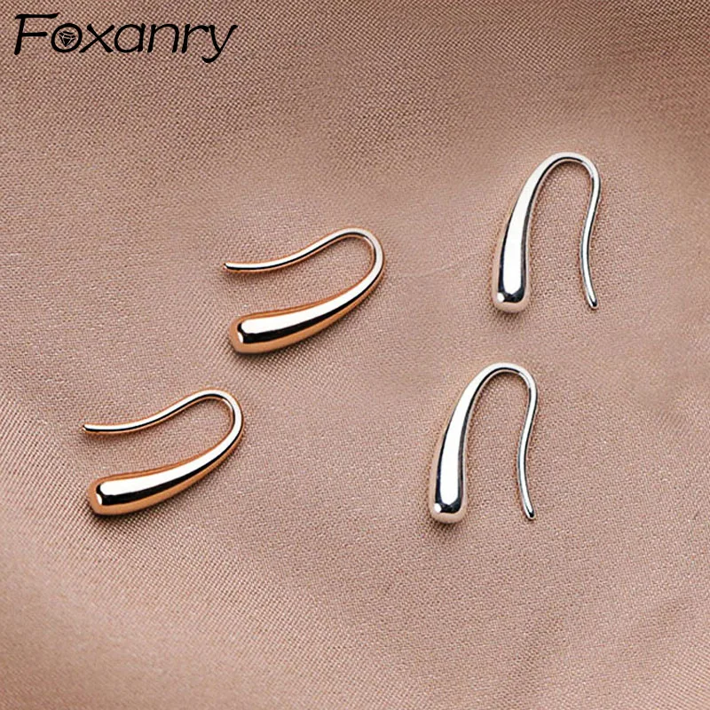 Foxanry Minimalist Silver Color Stud Earrings for Women Trendy Elegant Rose Gold Plated Bride Jewelry Prevent Allergya