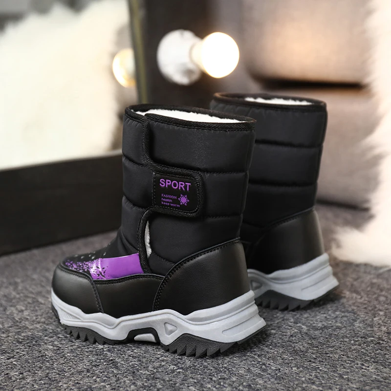 Children Casual Shoes Girls Non-slip Paw Winter Warm Fur Snow Boots Tactical Leather Sneakers Kids Outdoor Footwear Padded Boots