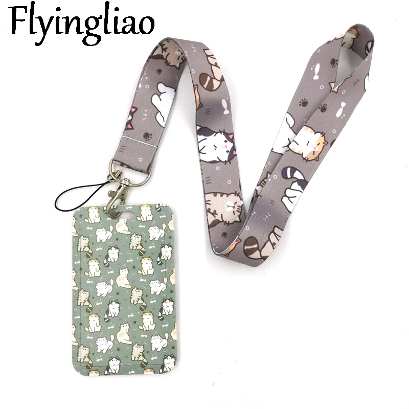 Cartoon cat Fashion Lanyard ID Badge Holder Bus Pass Case Cover Slip Bank Credit Card Holder Strap Card Holder Gifts