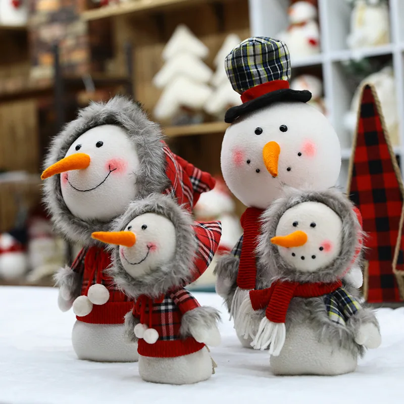 Christmas Window Decoration 4pcs Set Snowman Chrismas Tree Decor Props Foam Plaid Cloth Toys Navidad Arboles Party Supplies