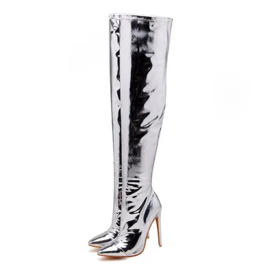 

Paris Street Laser Sliver Mirror Leather Over The Knee Women Boots Autumn Slim Thigh High Heels Stiletto Fashion Shoes Female