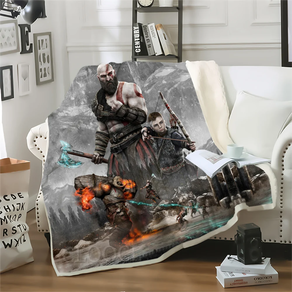 

Thicken Blanket Kratos God of War Printed Throw Blankets for Beds Plush Fluffy Teenager Home Decoration Beddings Adult Quilt