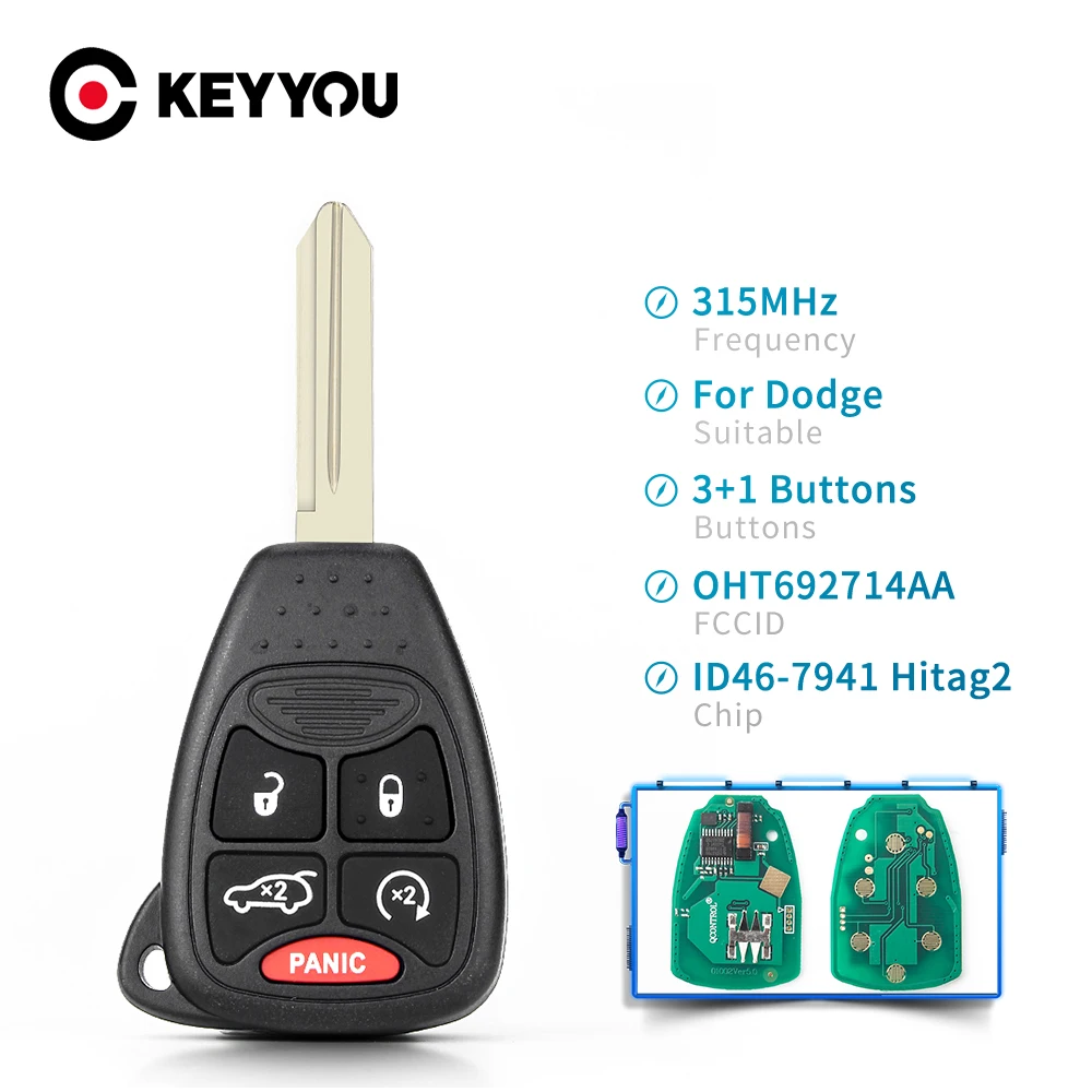 

KEYYOU 315Mhz ID46 7941Chip OHT692714AA for Dodge RAM Chrysler Commander Compass Grand Cherokee Liberty Wrangler Remote Car Key