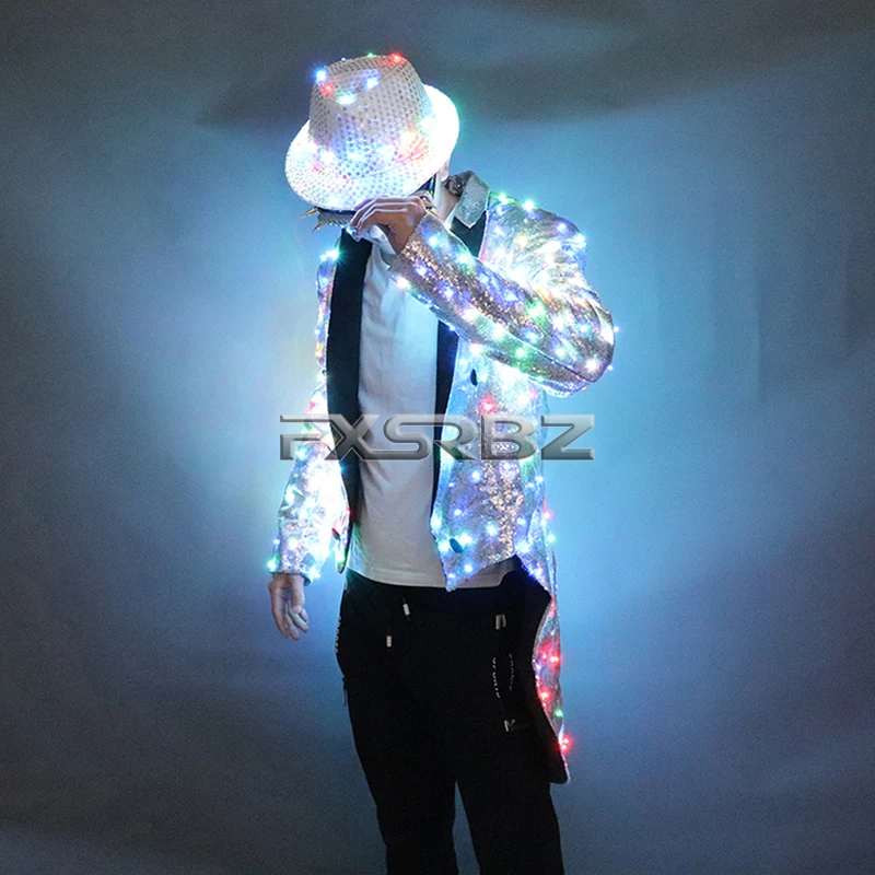 New Fashion Colorful Swallowtail LED Tuxedo magician Party Host Luminous Costumes Glowing Clothes LED Clothing Show