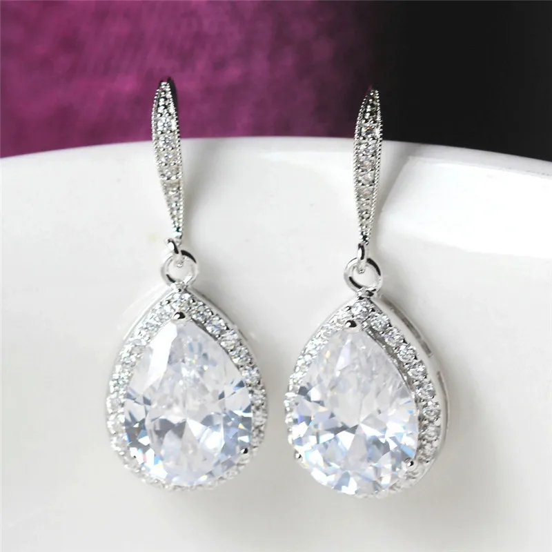 Huitan Classic Drop Earring for Women White/Blue/Purple CZ Stone Wedding Engagement Party Accessories Simple and Elegant Jewelry