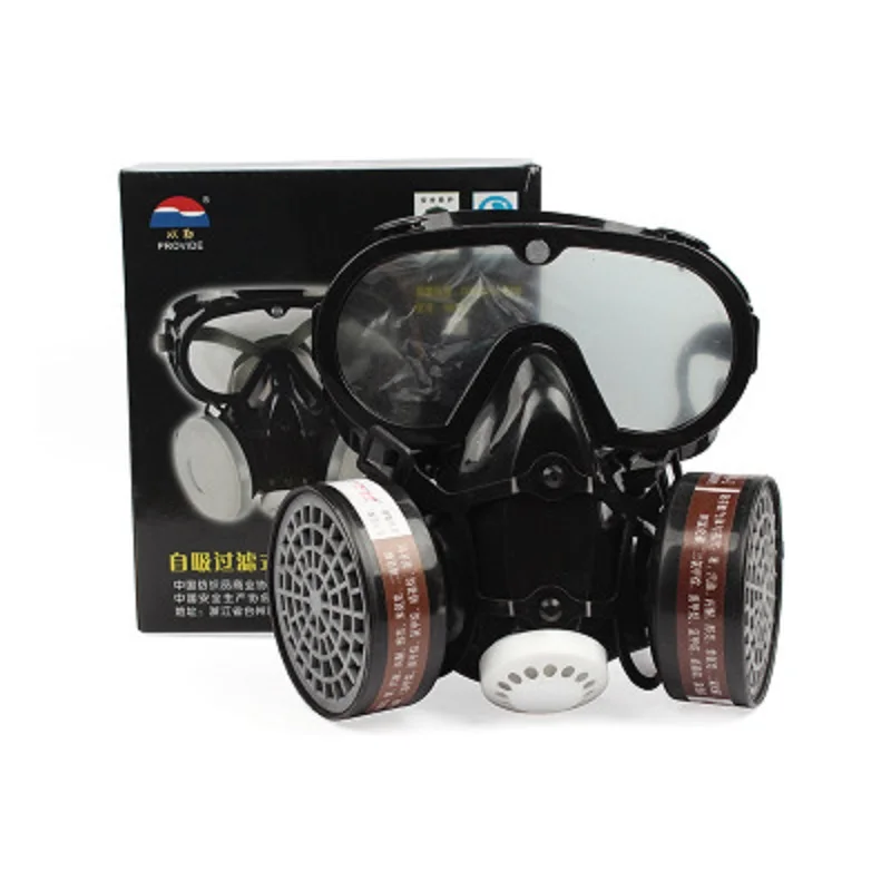 Filter Gas Mask Respirator with Eye Protection Chemical Dual Cartridges Chemical Anti-Impact Paint Spray Industrial Work