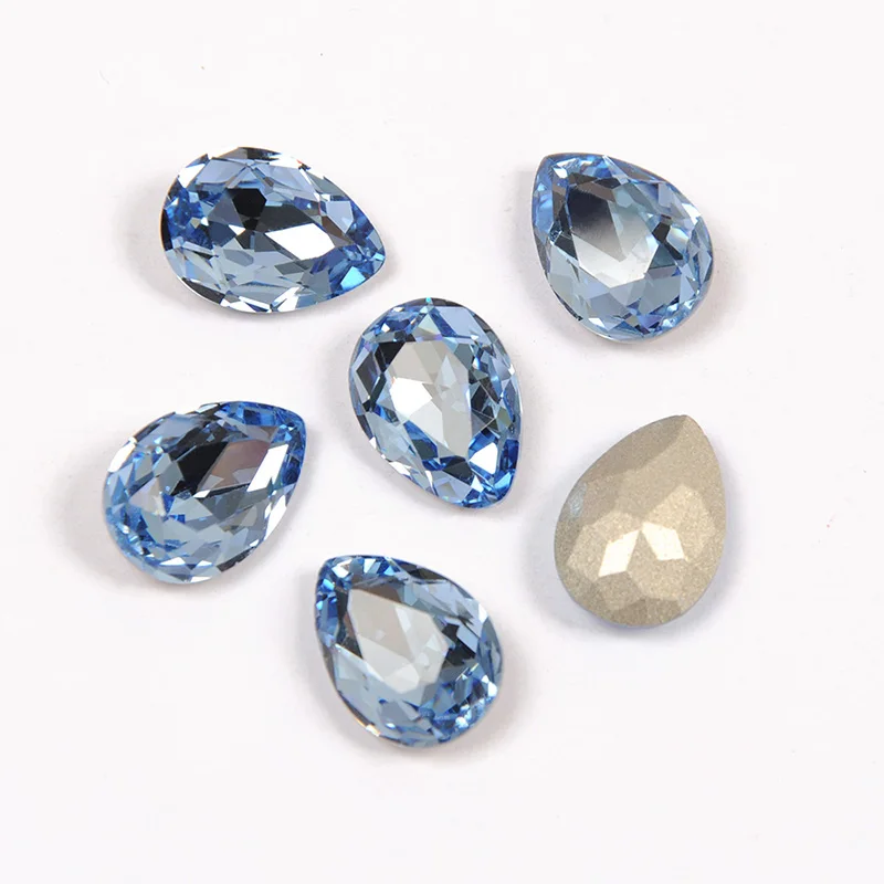 YANRUO 4320 Drop Light Sapphire Sewing Rhinestones Blue Strass Pointback Glass Stones Sewn Rhinestones For Wedding Dress