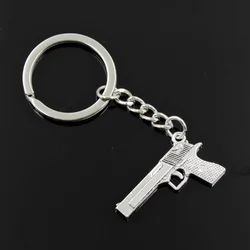 New Fashion Men 30mm Keychain DIY Metal Holder Chain Vintage Gun Browning Pistol 45x20mm Silver Color Pendant Gift