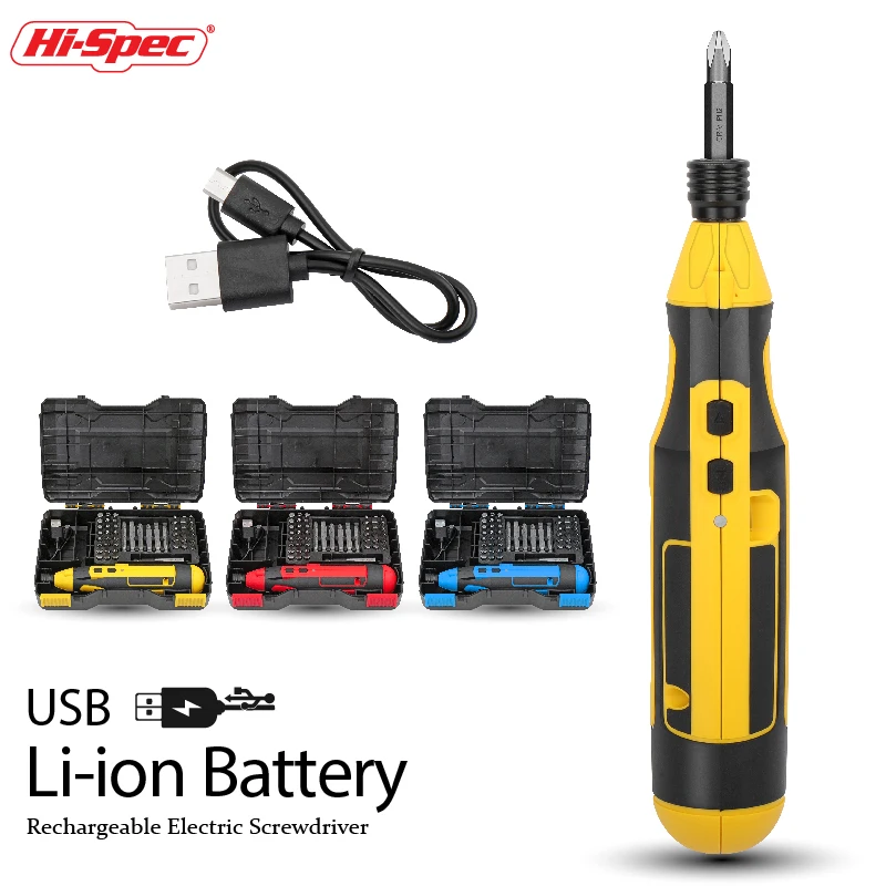 Hi-Spec 3.6V Mini Electric Screwdriver Kit Lithium Battery USB Rechargeable Screwdriver Bit Set 1/4 Torque Cordless Screwdriver