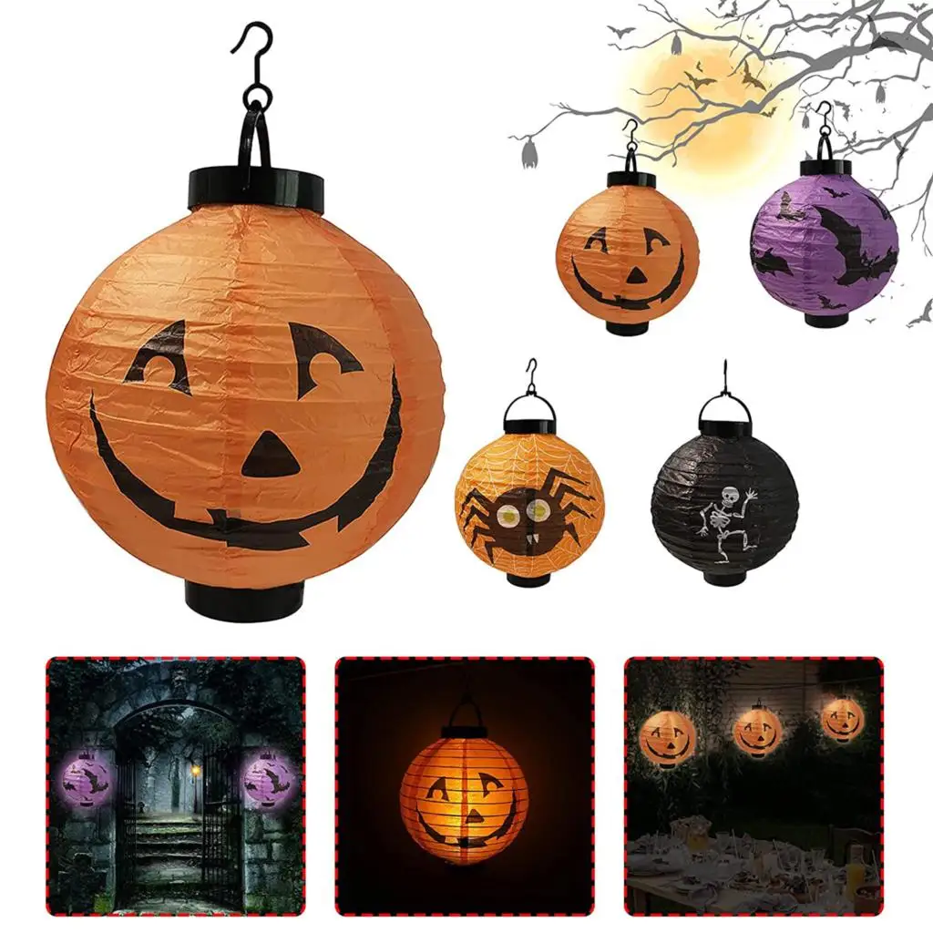 

Paper Lanterns Halloween Home Decoration LED Hanging Lamp Pumpkin Bat Skull Pattern Lantern Holiday Lantern for Garden Yard Room