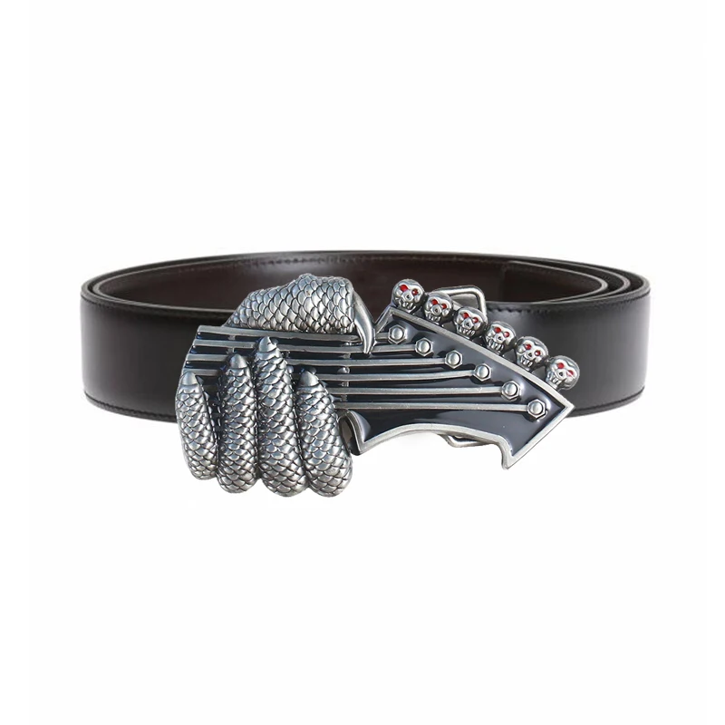 Cowboy Cool Mens Belt Hand Monster Claw Skull Punk Rock Music Guitar Big Belt Buckle Metal for Jeans Cinto Cinturon Guitarra