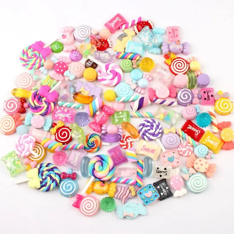 

30/50/100Pcs Assorted Resin Charms Mixed Candy Sweets Drop Oil Flatback Cabochon Beads for DIY Scrapbooking Phonecase Crafts