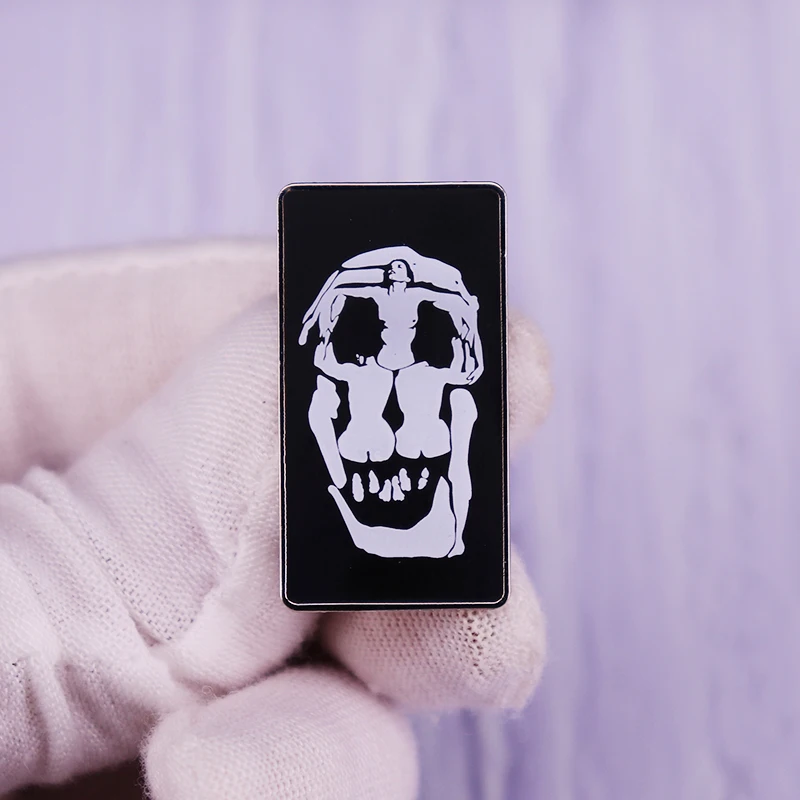 

Skull Salvador Dali Brooch Black and White artistic naked women art Pin Inspired dots art Badge famous painting