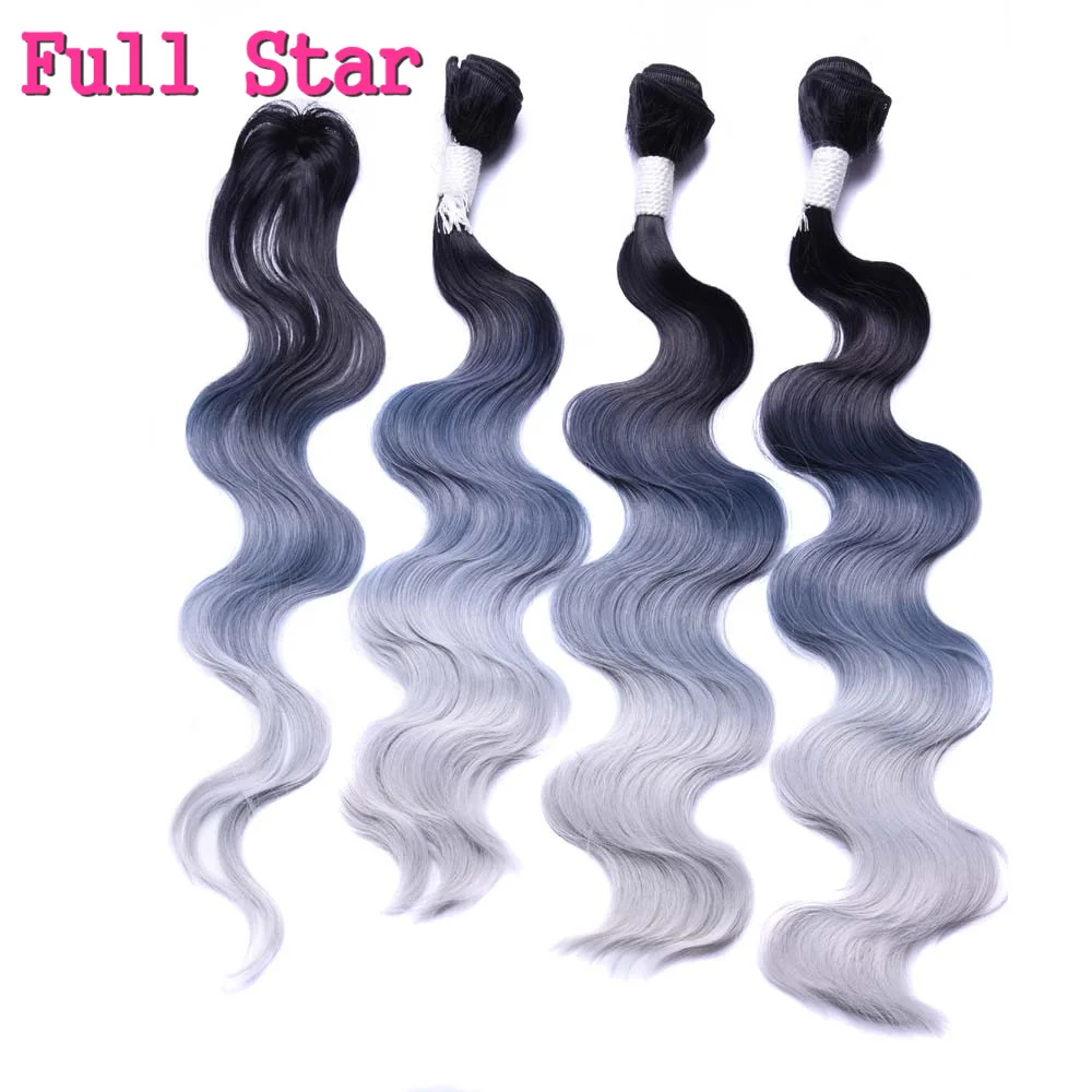 Full Star 4pcs/lot Body Wave Ombre Purple Red Synthetic Hair Weaves 18