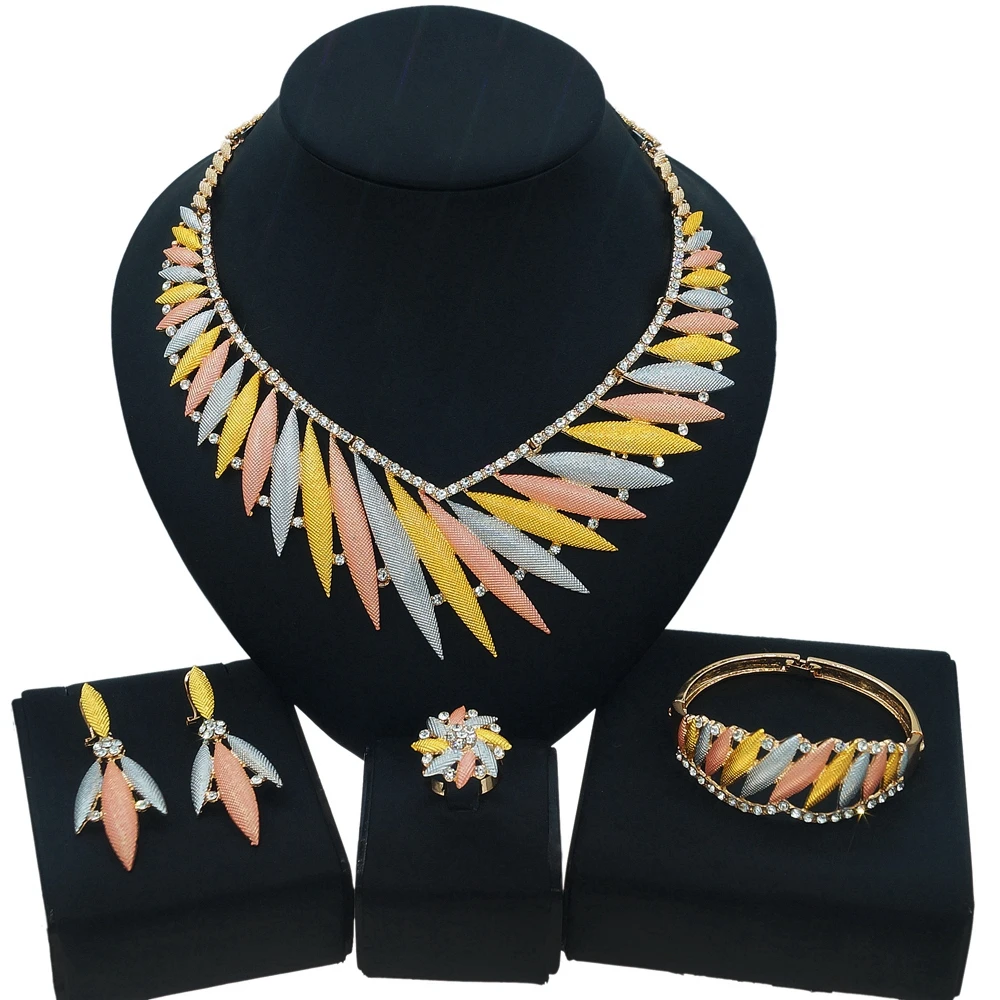 Women Necklace Earrings Irregular Designer Ring Bracelet Wedding Party Jewelry Set Accessories Luxury Multicolor 18K Gold Plated