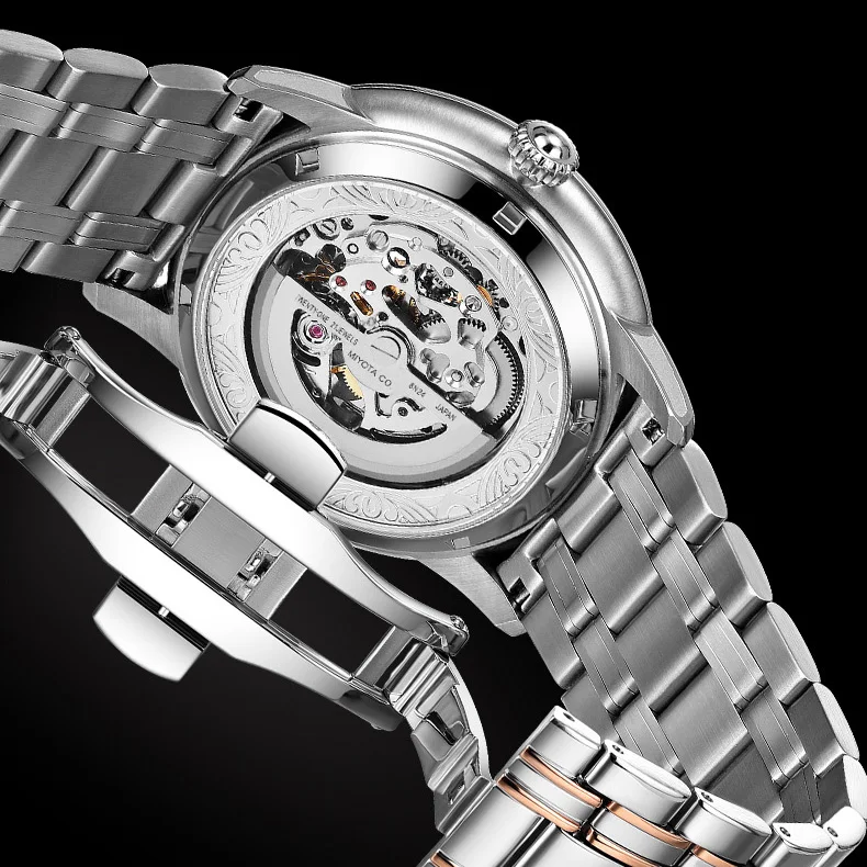 HANBORO Men Automatic Watch Luxury Mens orologi Fashion Self Wind orologio da polso meccanico quadrante scheletro in acciaio inossidabile