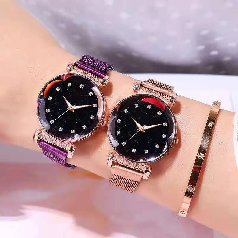 Reloj magnético de cuarzo para mujer, cronógrafo de lujo, con diamantes de imitación, a la moda