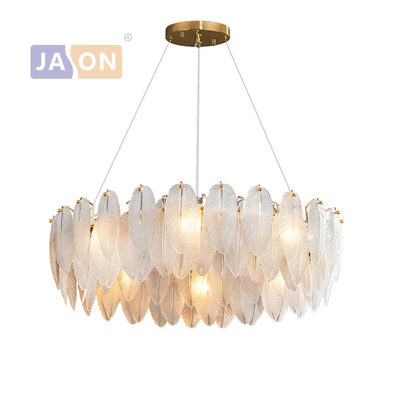 

LED Art Deco Postmodern White Glass Goose Feather Designer Chandelier Lighting Lustre Suspension Luminaire Lampen For Foyer