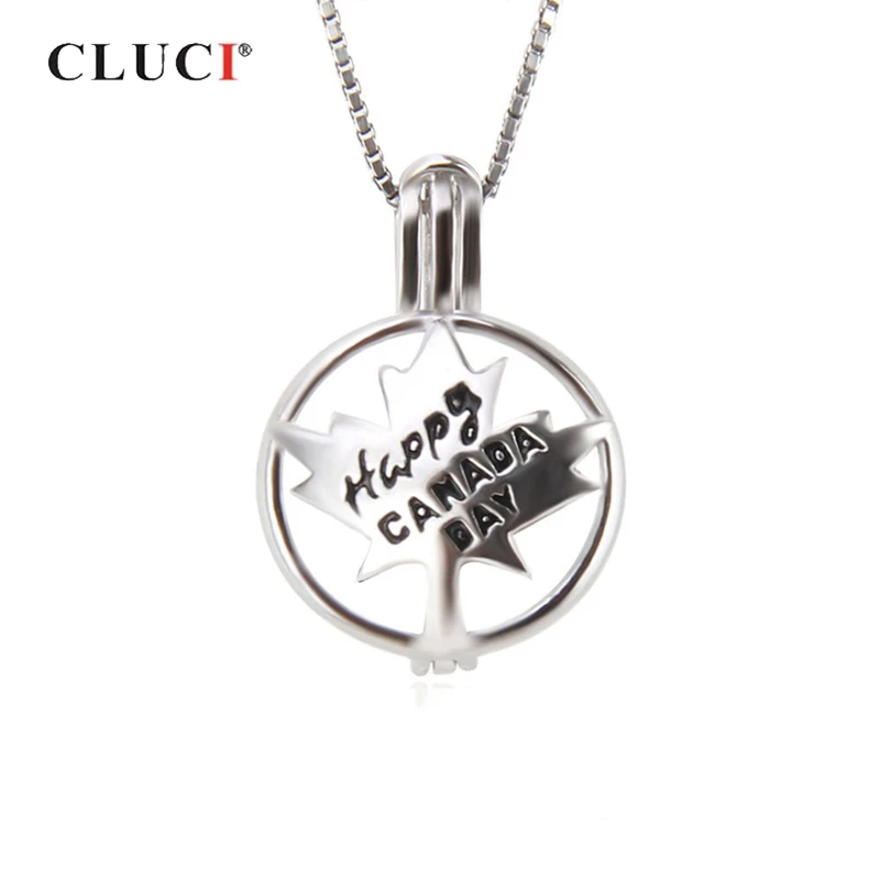 CLUCI 925 Sterling Silver Maple Leaf Cage Pendant for Neckalce Jewelry Women Canada Day Theme Silver 925 Pearl Locket SC302SB