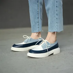 Meotina Natural Genuine Leather Flats Shoes Women Round Toe Casual Shoes Cross Tied Flats Footwear Female Shoes Spring 2021 New