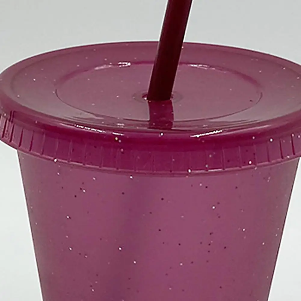 400/500ml Straw Drinking Cup Large-capacity Wide Mouth Lid Plastic Flash Powder Shiny Water Bottle