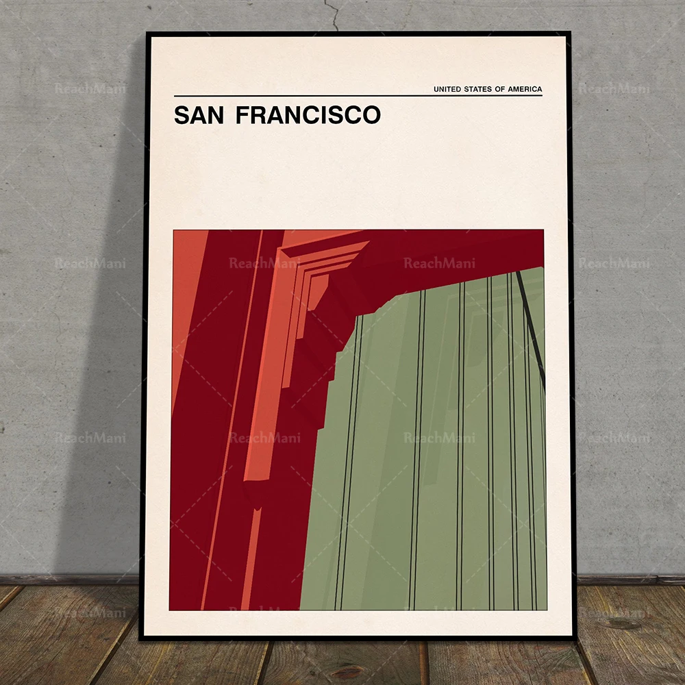 San Francisco, Mid-Century Travel Poster, Golden Gate Bridge, Vintage, Travel Poster.