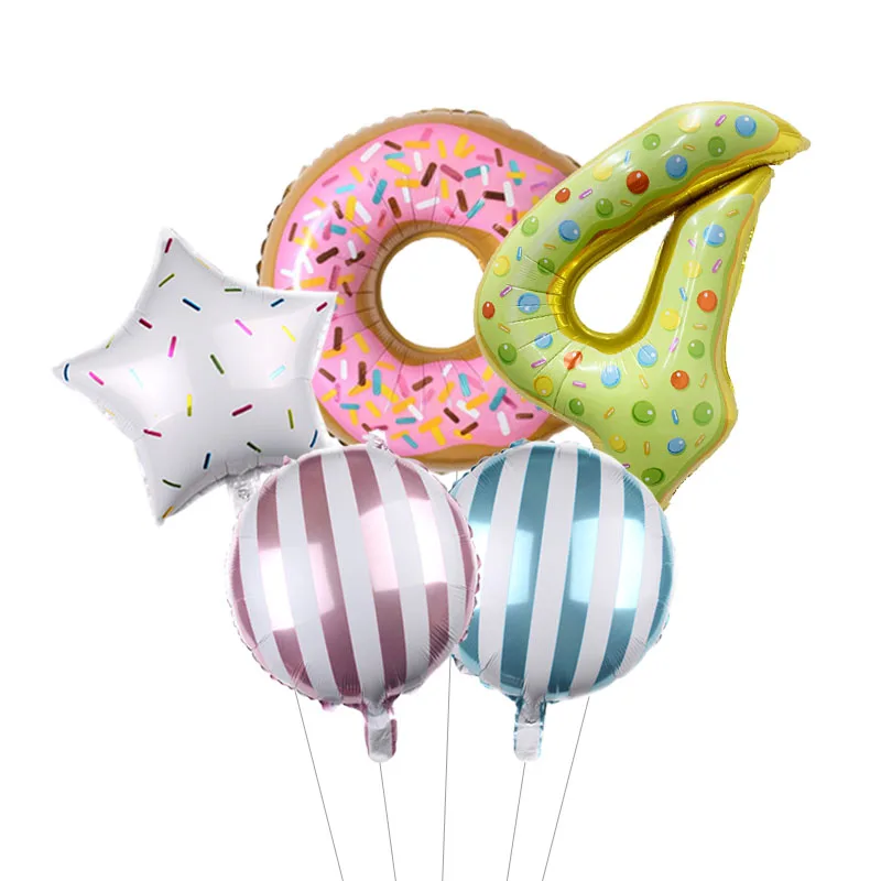 5pcs/lot 32inch Foil Donut Number Balloons with Doughnut Balloon Set Birthday Globos Birthday Party Decorations Kids Baby Shower