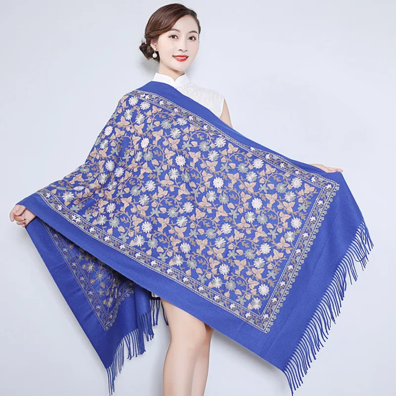 

Women's Winter Warm Embroidery Scarves Tippet Ladies/ Women Shawls and Wraps Long Tassel Female Foulard Blanket Dropshipping