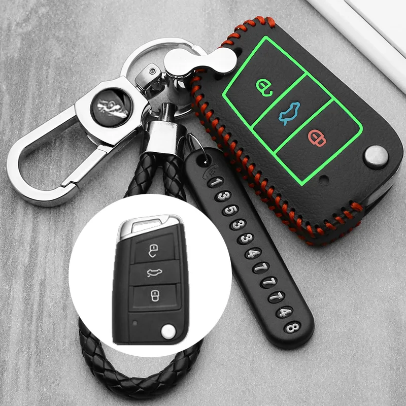 

leather Key Case Cover For Volkswagen VW Golf 7 GTI MK7/POLO 2016 For Skoda Octavia A7 Key Portect Case Bag Car styling