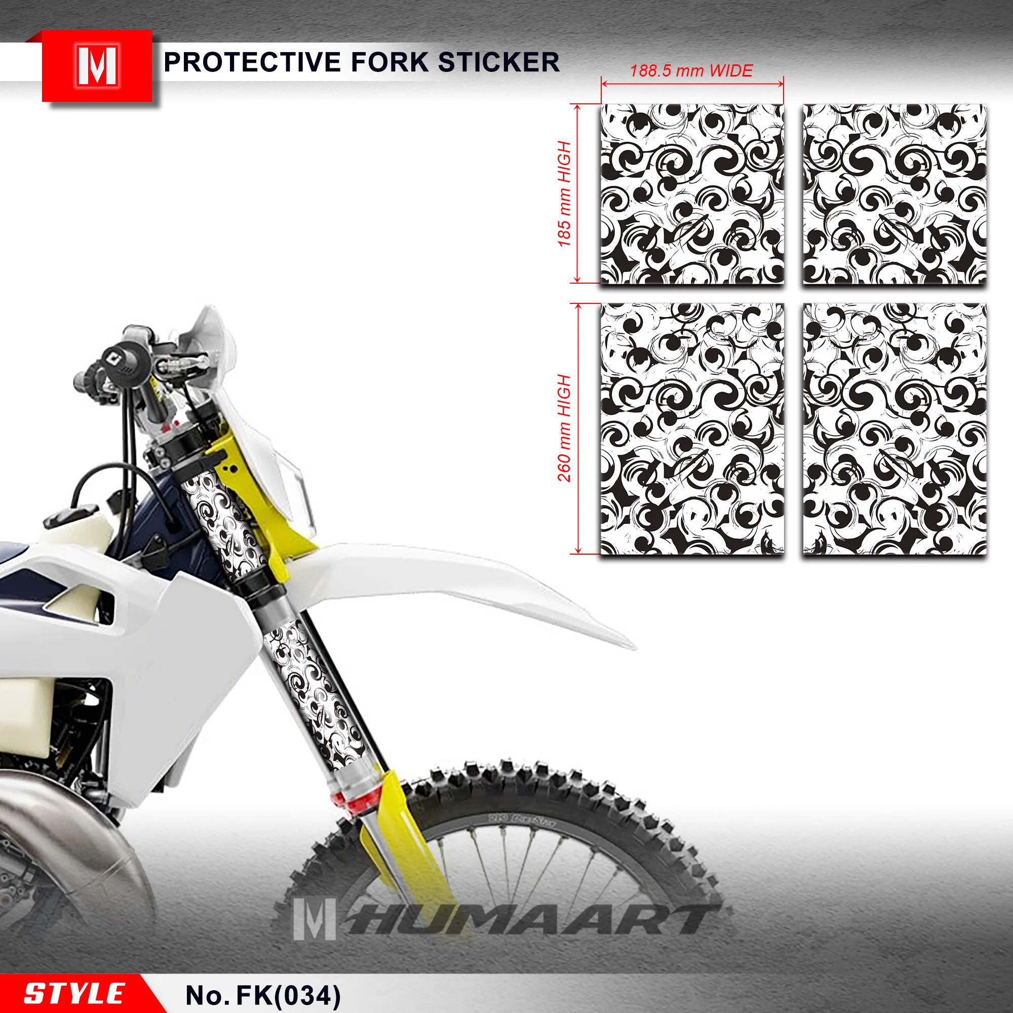 HUMAART Dirt Bike Middle Fork Suspension Sticker Wrap Quality Vinyl Deco Kit for Off-Road MX Enduro Universal White Black