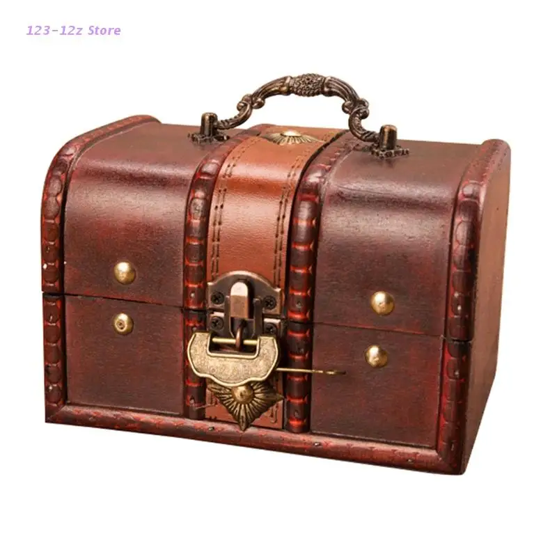 Retro Elegant Wooden Pirate Jewelry Storage Box With Lock Vintage For Wooden Home Decoration