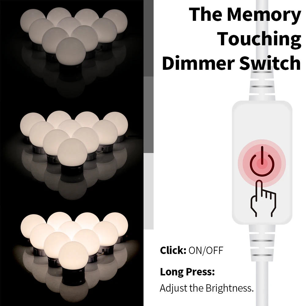 Makeup Mirror LED Light Lamp USB Hollywood Mirror Vanity Light Bulb Cosmetic LED Dressing Table Lighting Dimmable LED Wall Lamp