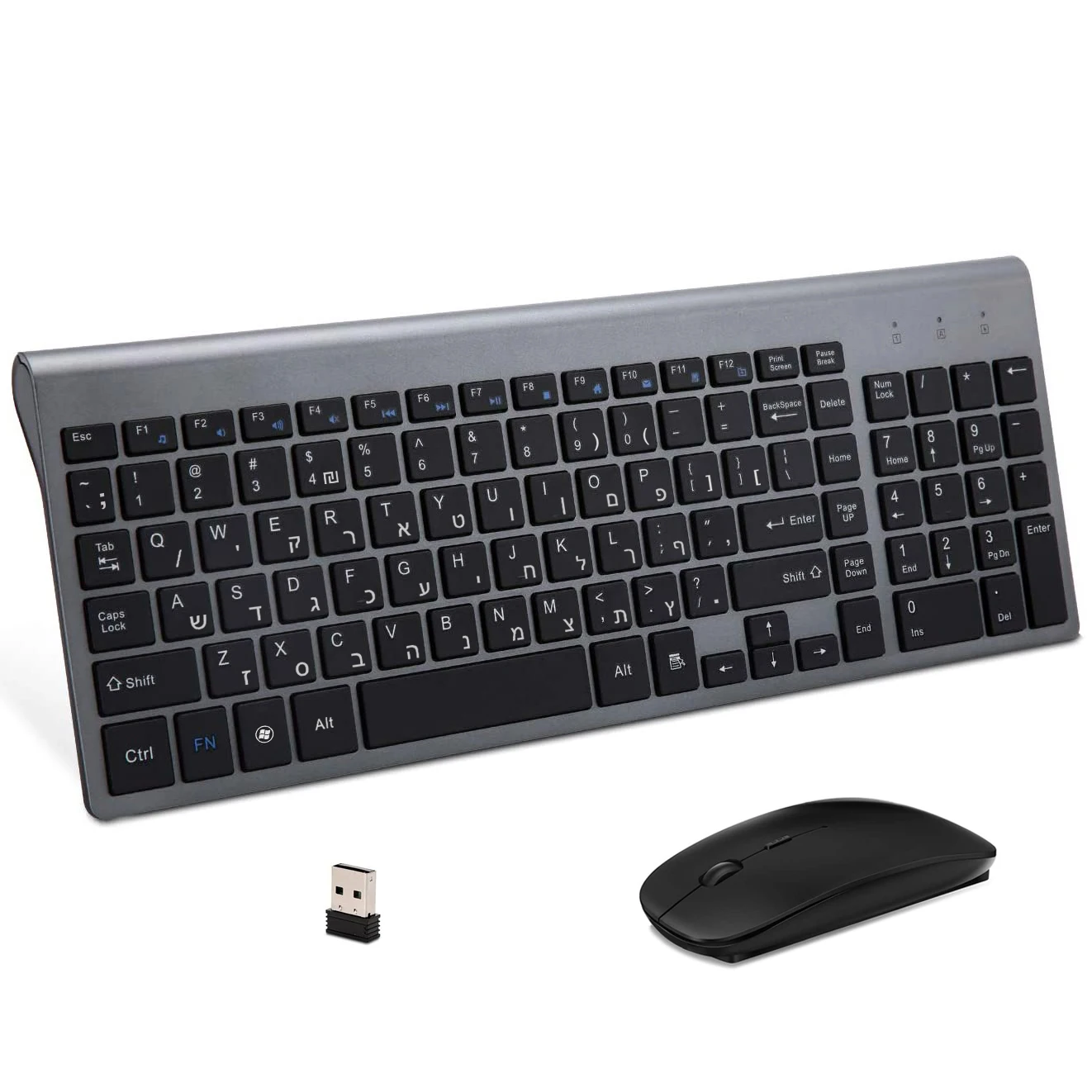 Israel Hebrew Wireless Keyboard Mouse Combos Ultra-Thin Multimedia Full-Size Keyboard and Mouse Low Noise for Notebook Laptop