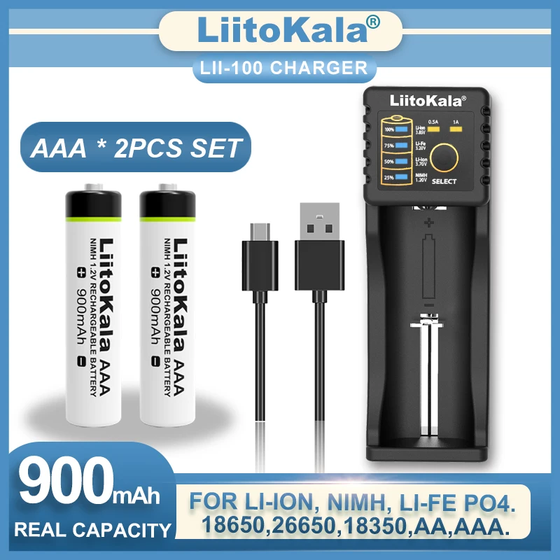Liitokala Lii-202 Lii-100 carregador 1.2v aaa 900mah ni-mh bateria recarregável temperatura arma controle remoto brinquedo do rato
