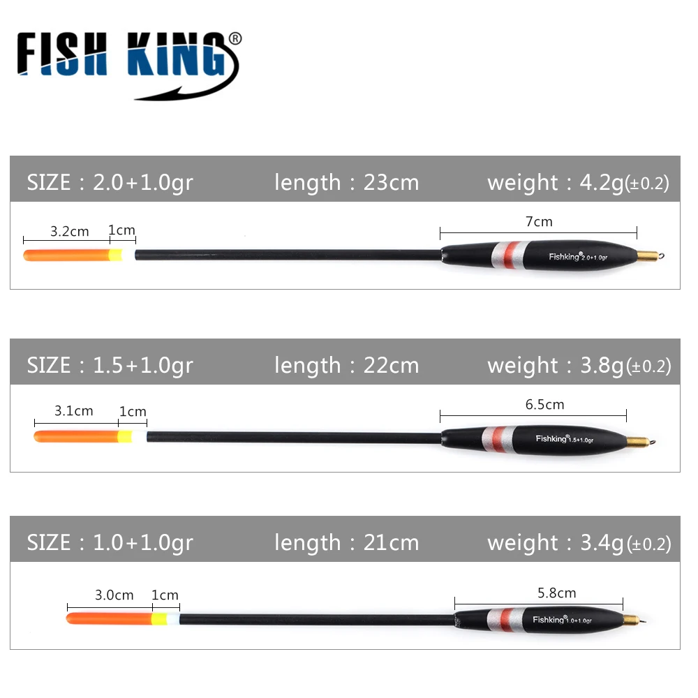 FISH KING 3 pz/pacco 1.0-1.0g 1.5 1.0g 2.0 1.0g Barguzinsky abete galleggiante boa Balsa Bobber sughero pesca galleggiante attrezzatura