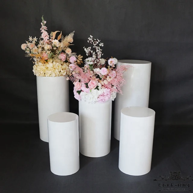 

5pcs/set)Round decorative white pillar column plinth pedestal cylinder flower stand For wedding party event decorations yudao860