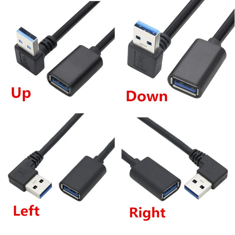 Cabo extensor usb 3.0, macho para fêmea, ângulo reto e esquerdo, adaptador de transmissão rápida 0.3m/0.5m