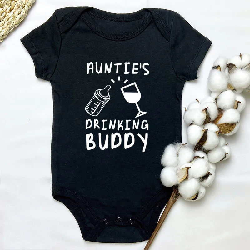 Auntie\'s Drinking Buddy Baby Shirt Aunt Shower Gift Pregnancy Announcement Infant Newborn Clothes Outfits 0-24M